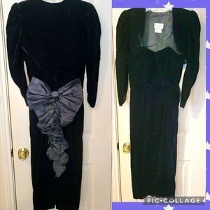 Vintage 80s Velvet Dress with Big Satin Bow and Bolero Jacket - Vtg 1980s Dress